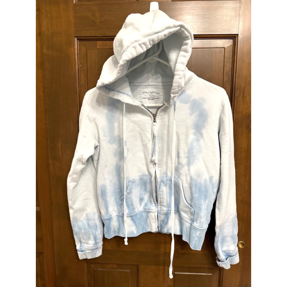 Nili Lotan size XS Callie Zip Up Hoodie Sky Blue Tie Dye excellent